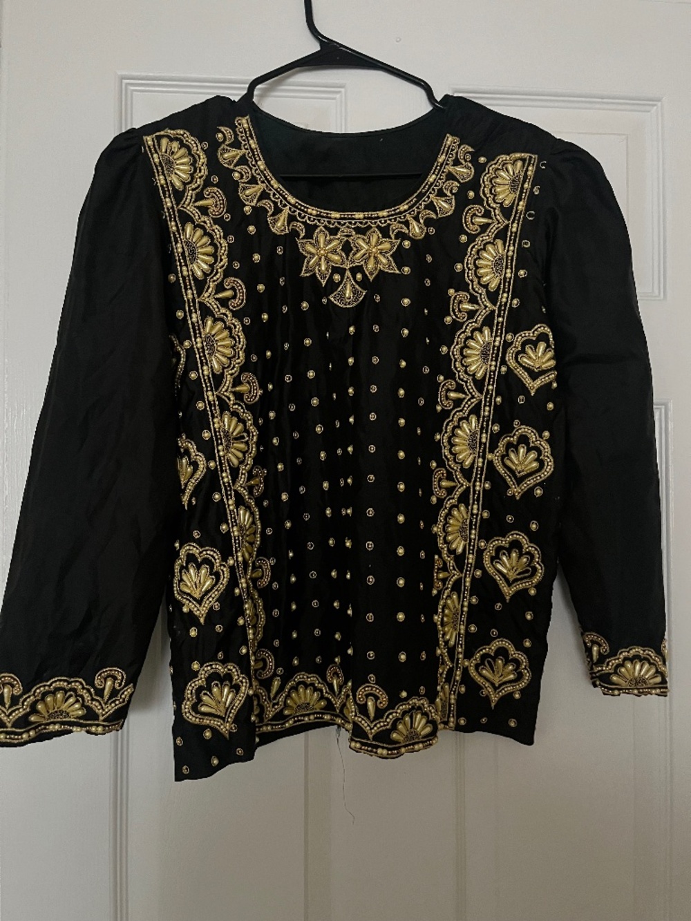 Size XS Black and Gold Heavily Embroided Tunic Kurti Top